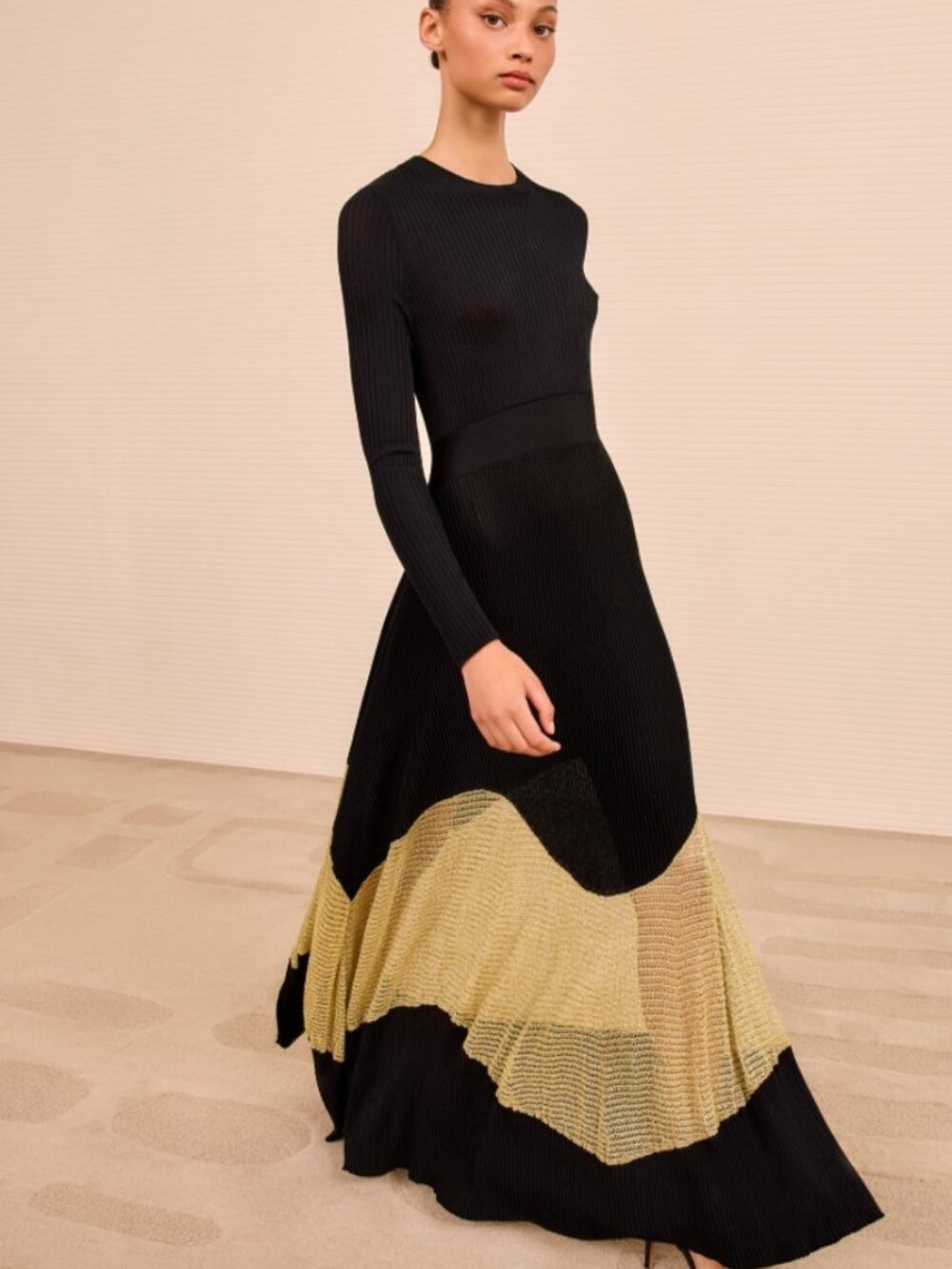 NWOT ULLA JOHNSON Roanne Knit Maxi Dress in Gold Noir P $790